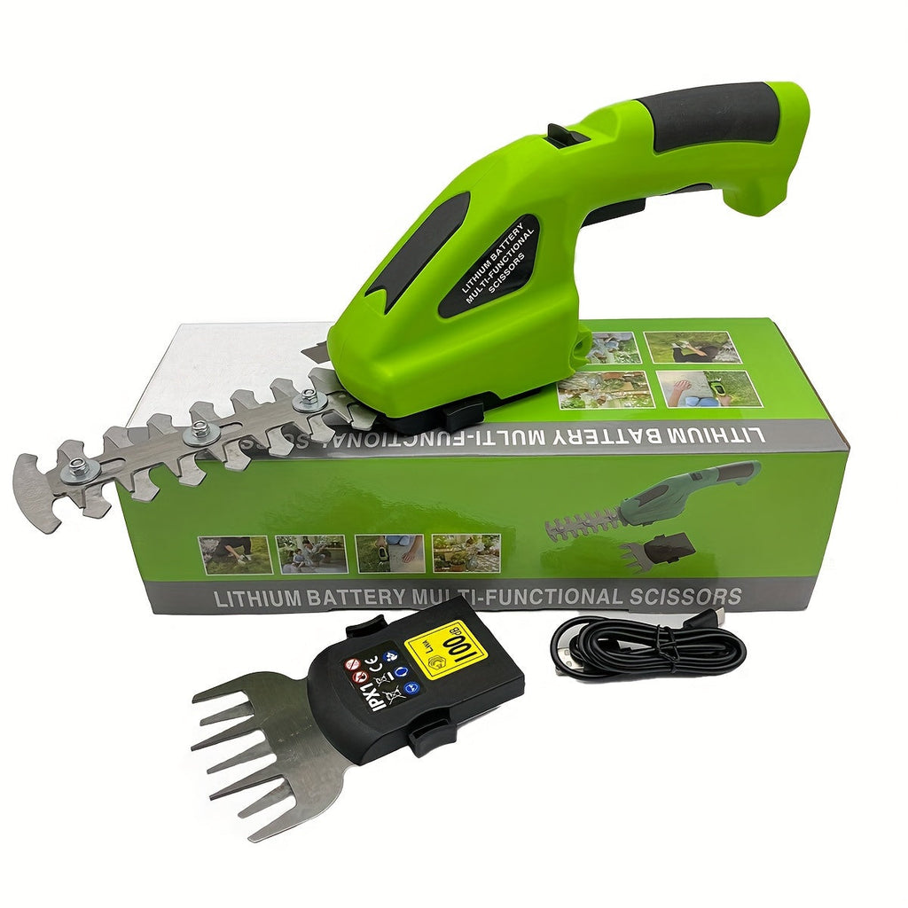Green 2-in-1 cordless handheld hedge trimmer and pruning shears with blade — view 3