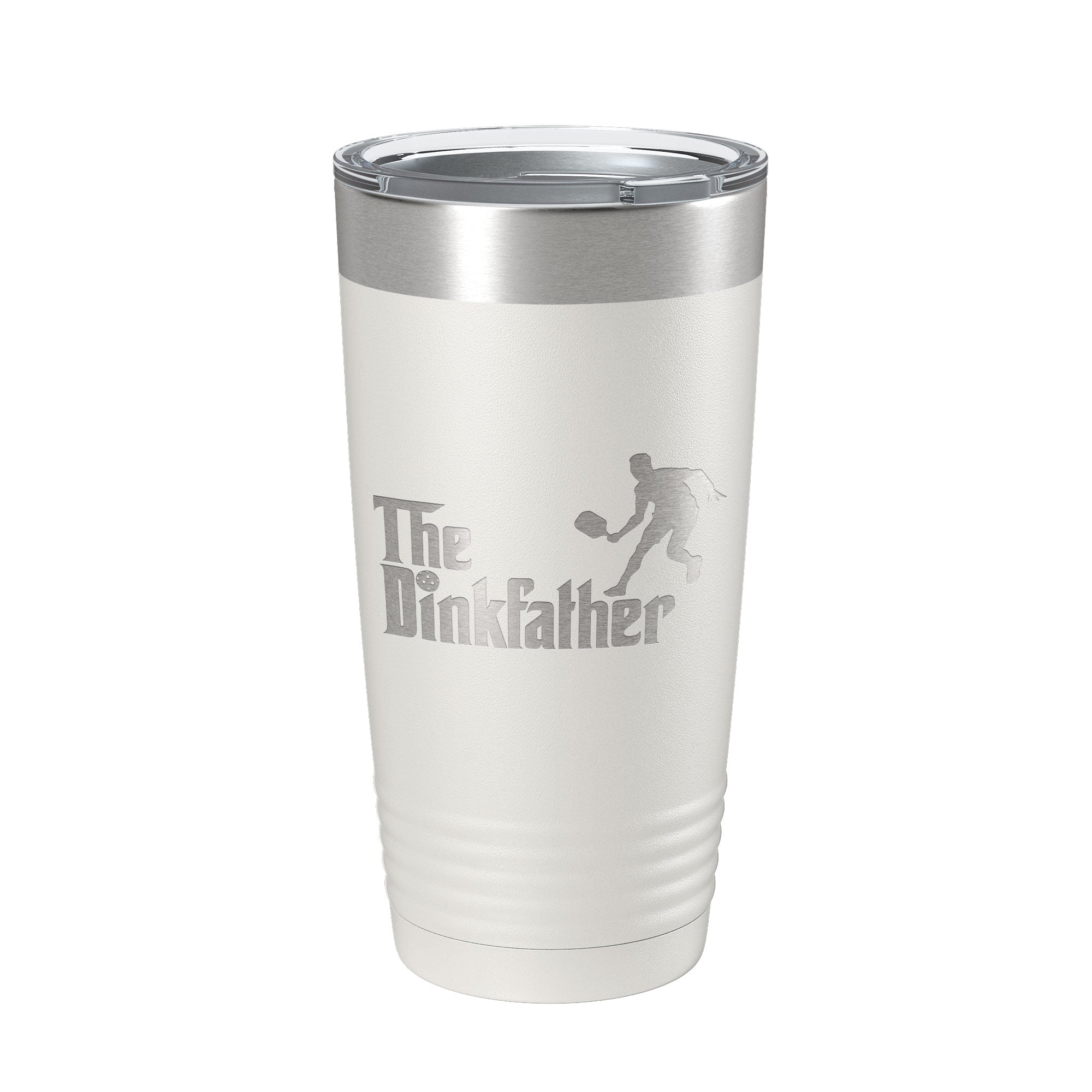 The Dinkfather funny 20oz insulated pickleball travel tumbler made of stainless steel with clear lid — view 2