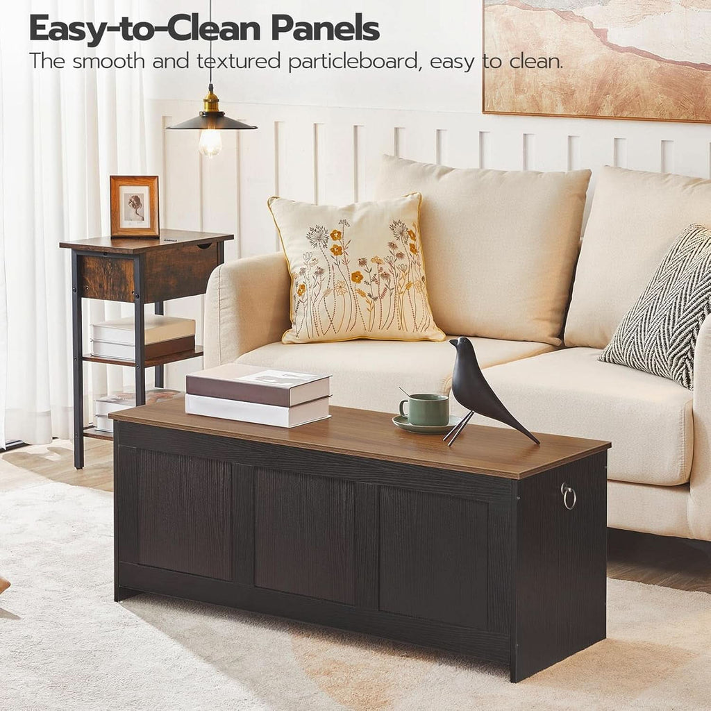 39-inch walnut storage bench with lift-top lid, striped front panel, and metal handles — view 5