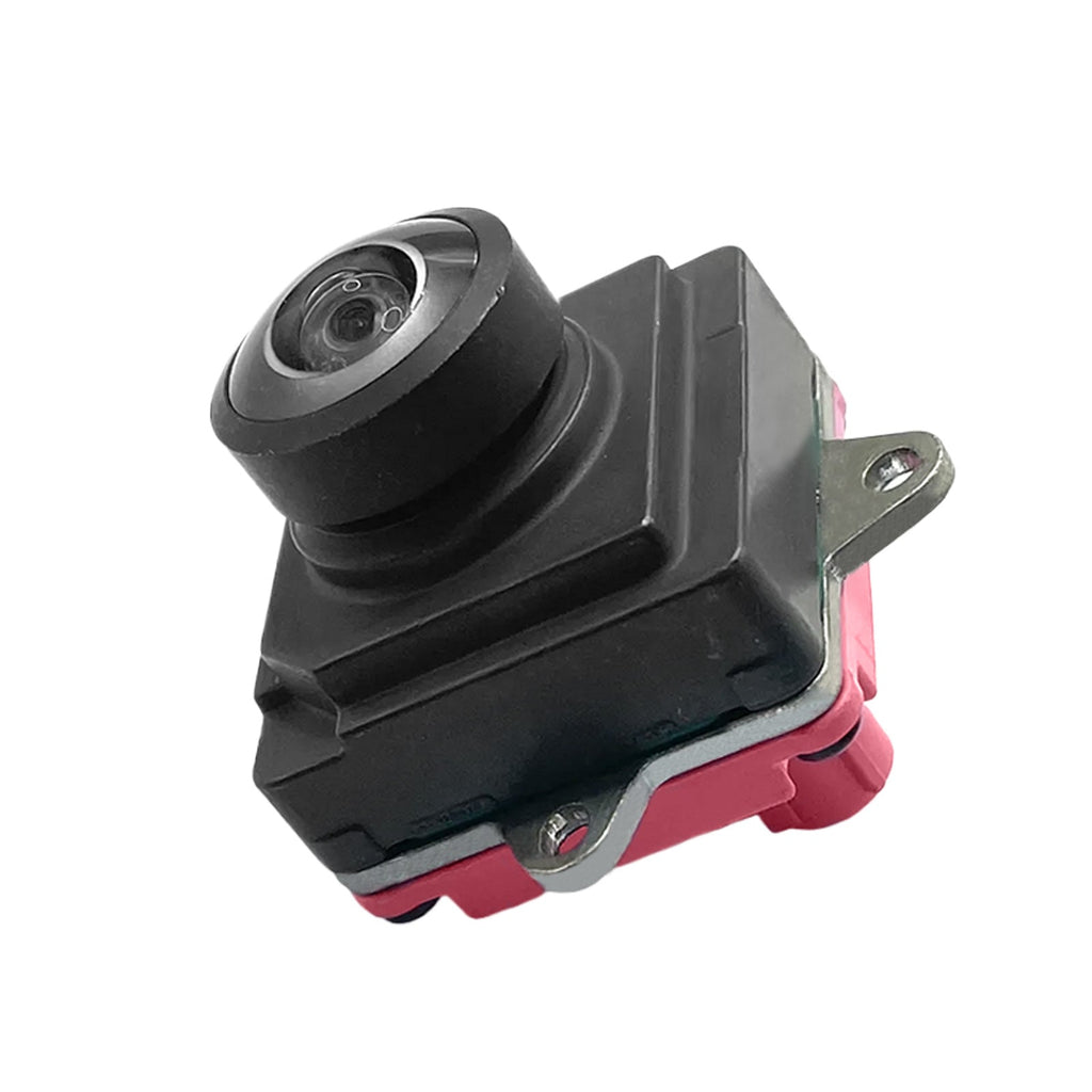 Rear view backup camera in black metal housing with mounting bracket and wiring cables