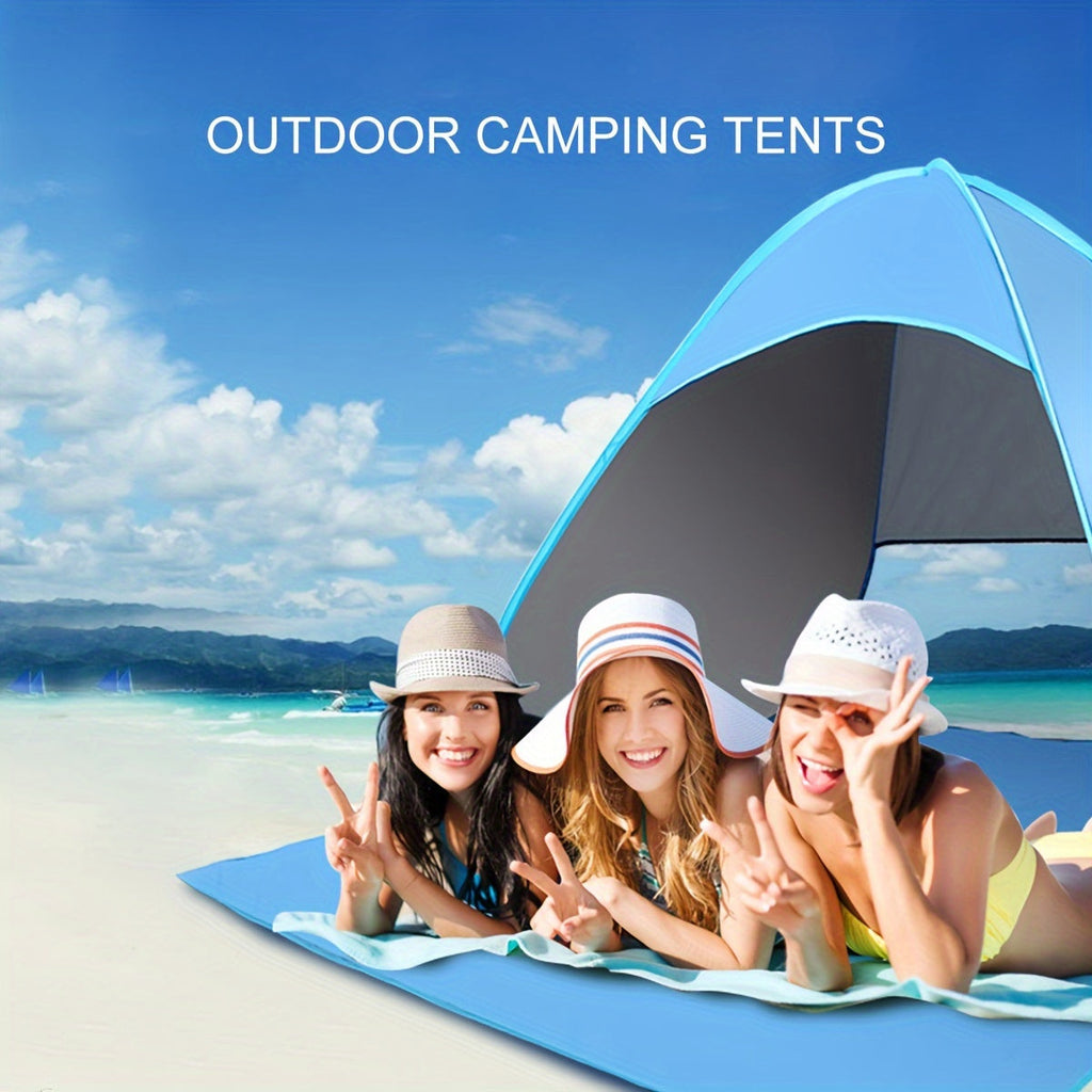 Blue automatic pop up beach tent with zippered closure and carrying bag for outdoor sun protection — view 4