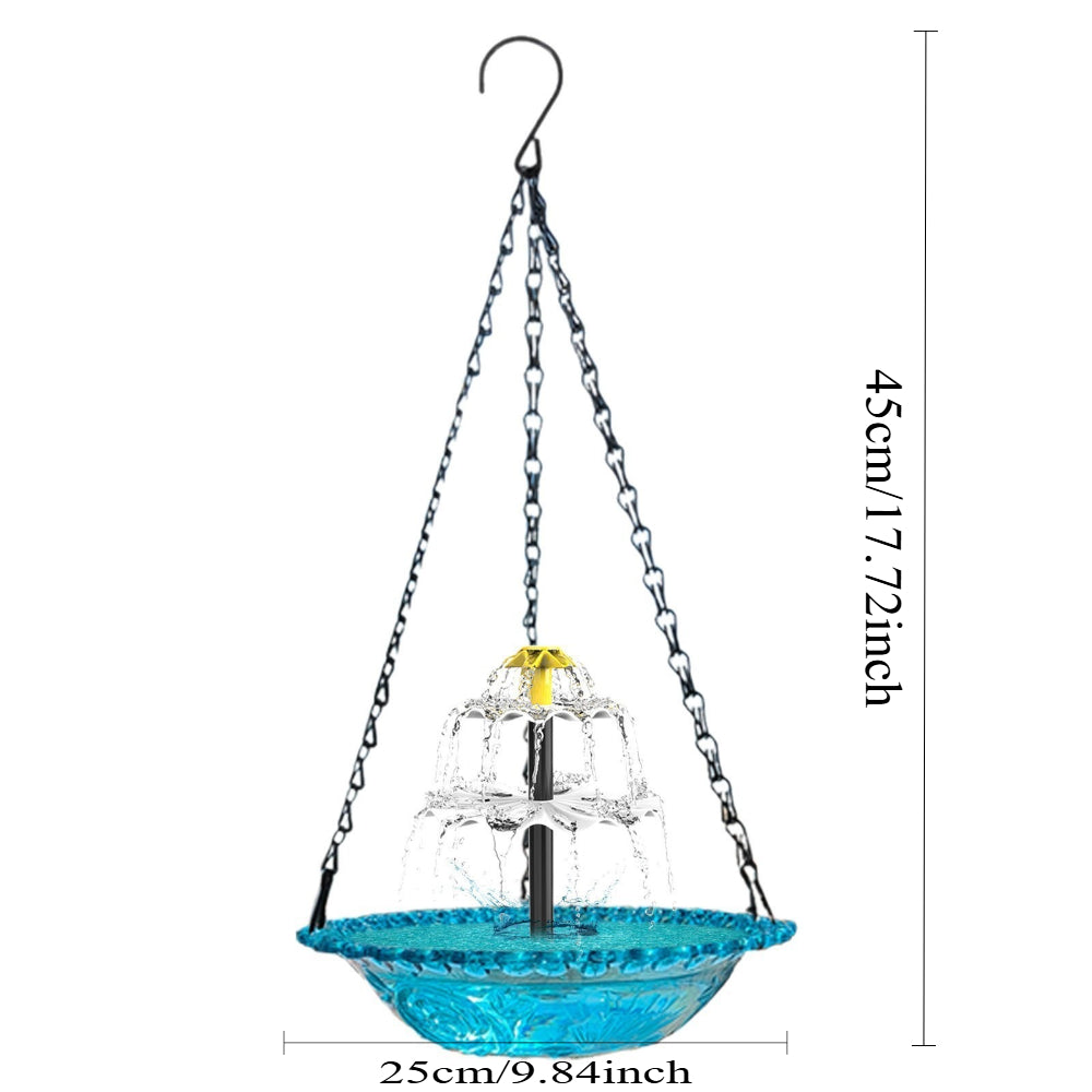 Solar hanging bird bath fountain with rust-resistant chains, flowing water, and spacious bowl for wild birds — view 4