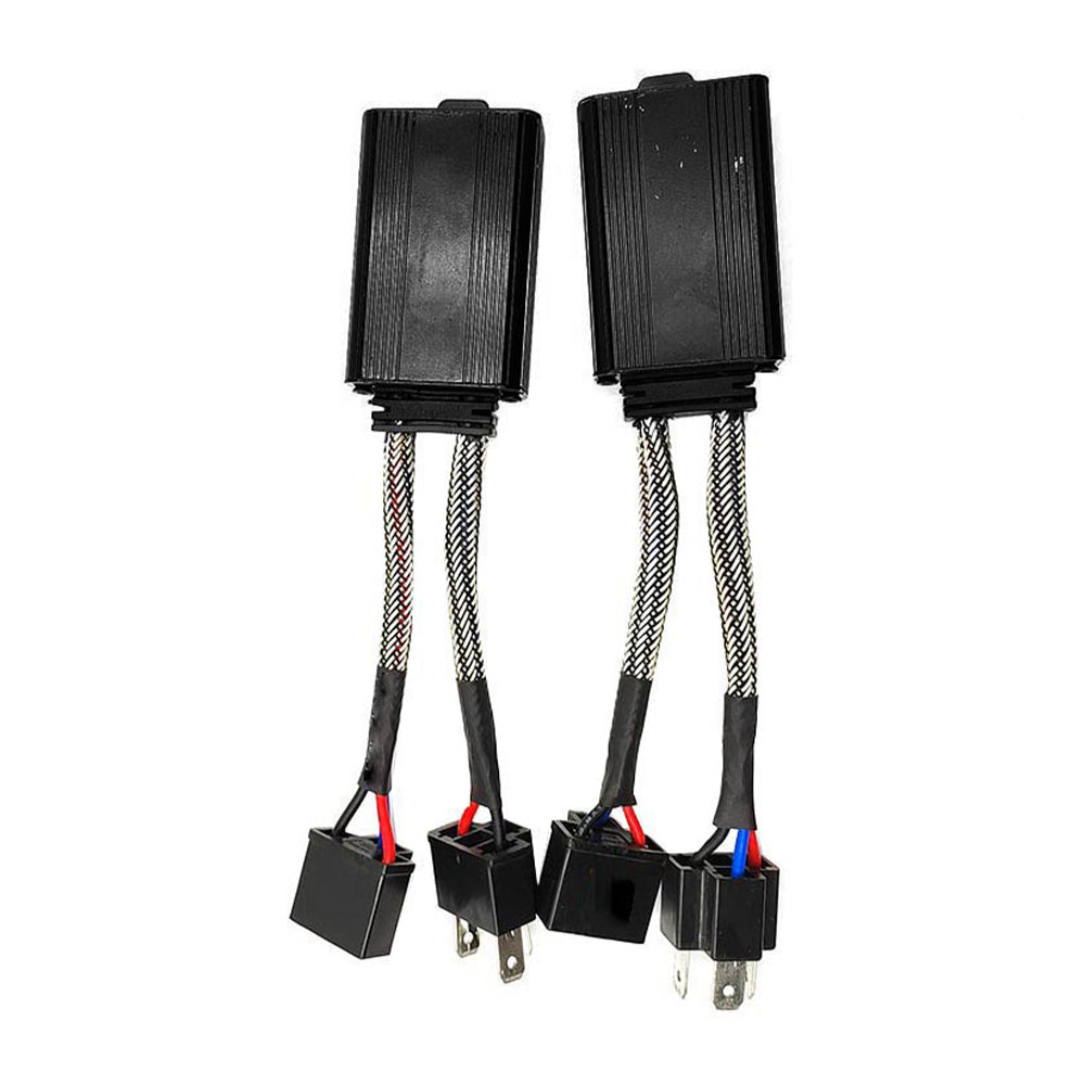 Black smart LED load module and Can-Bus decoder for H4 automotive headlights with wire connectors. — view 3