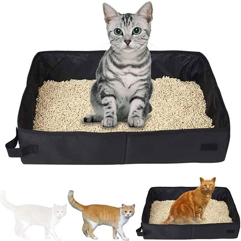 Foldable portable cat litter box in red and black Oxford cloth for travel and camping