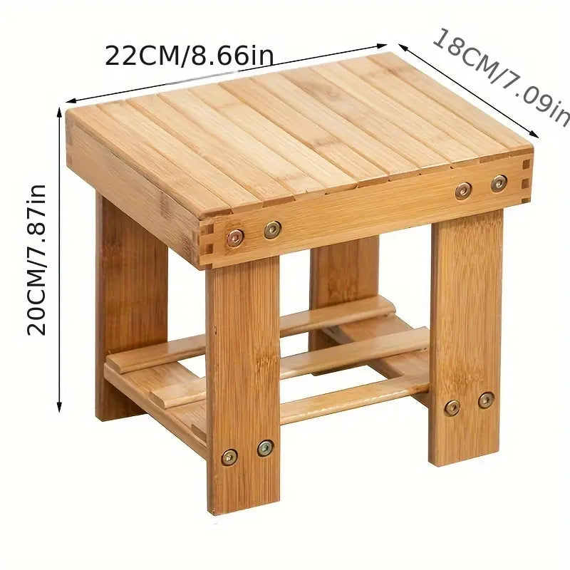 Classic bamboo storage stool, compact wooden square shoe changing bench and organizer. — view 5