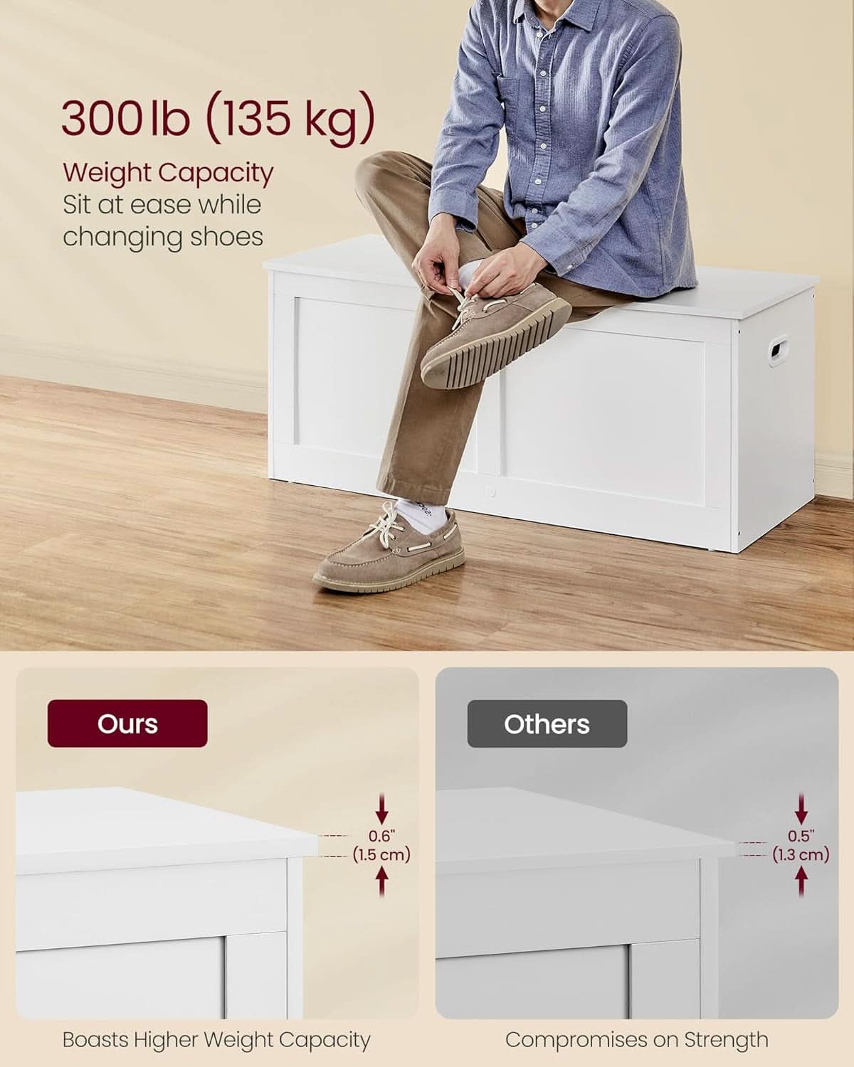 Cloud white entryway storage bench with open lid, revealing spacious interior hidden storage compartment. — view 5
