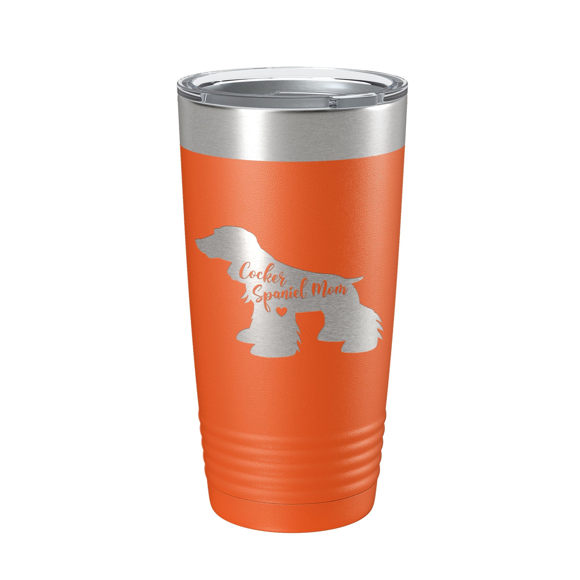 20 oz insulated stainless steel travel tumbler featuring a laser engraved Cocker Spaniel mom design. — view 5