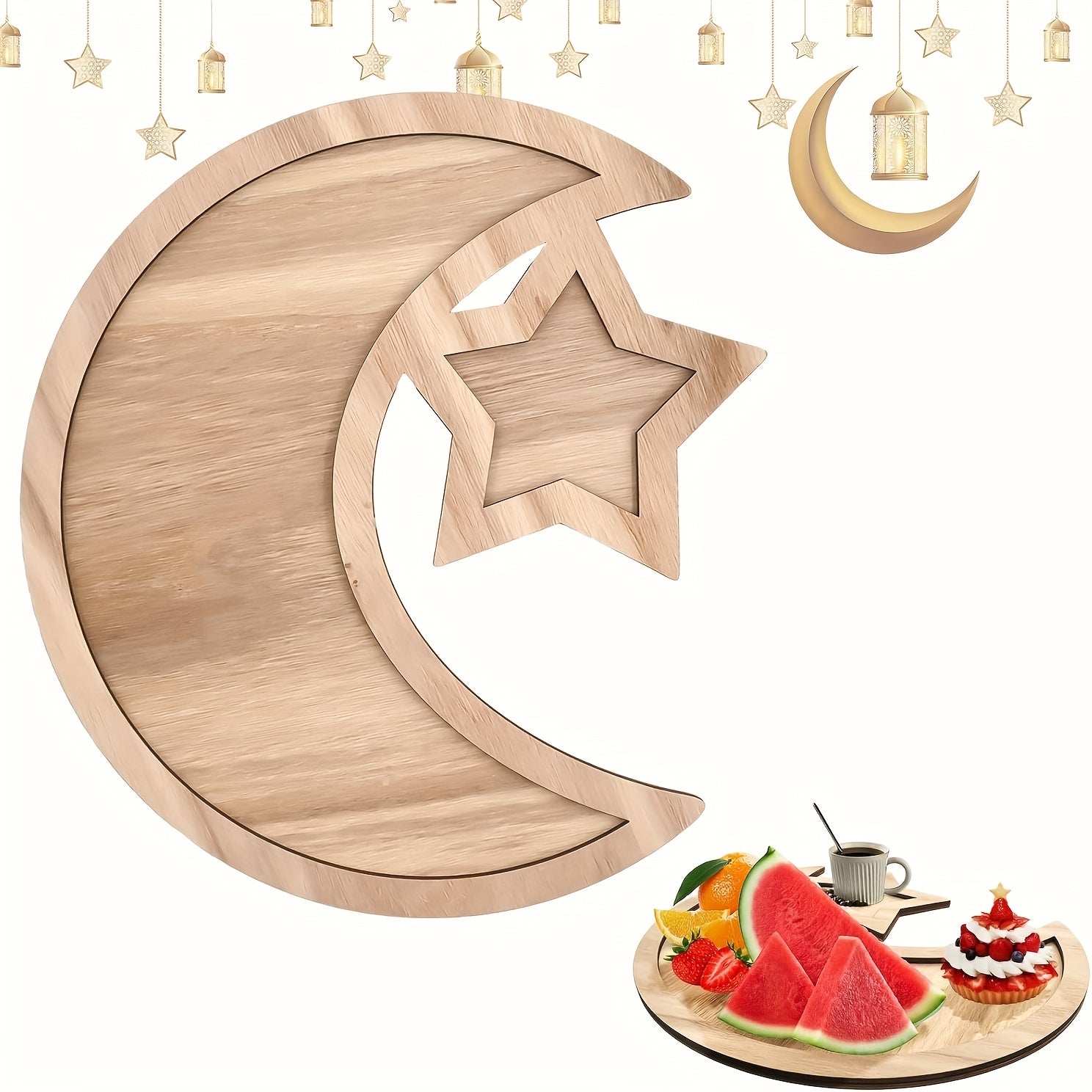 Wooden Ramadan serving tray for festive dining and desserts handmade natural wood finish square design — view 4