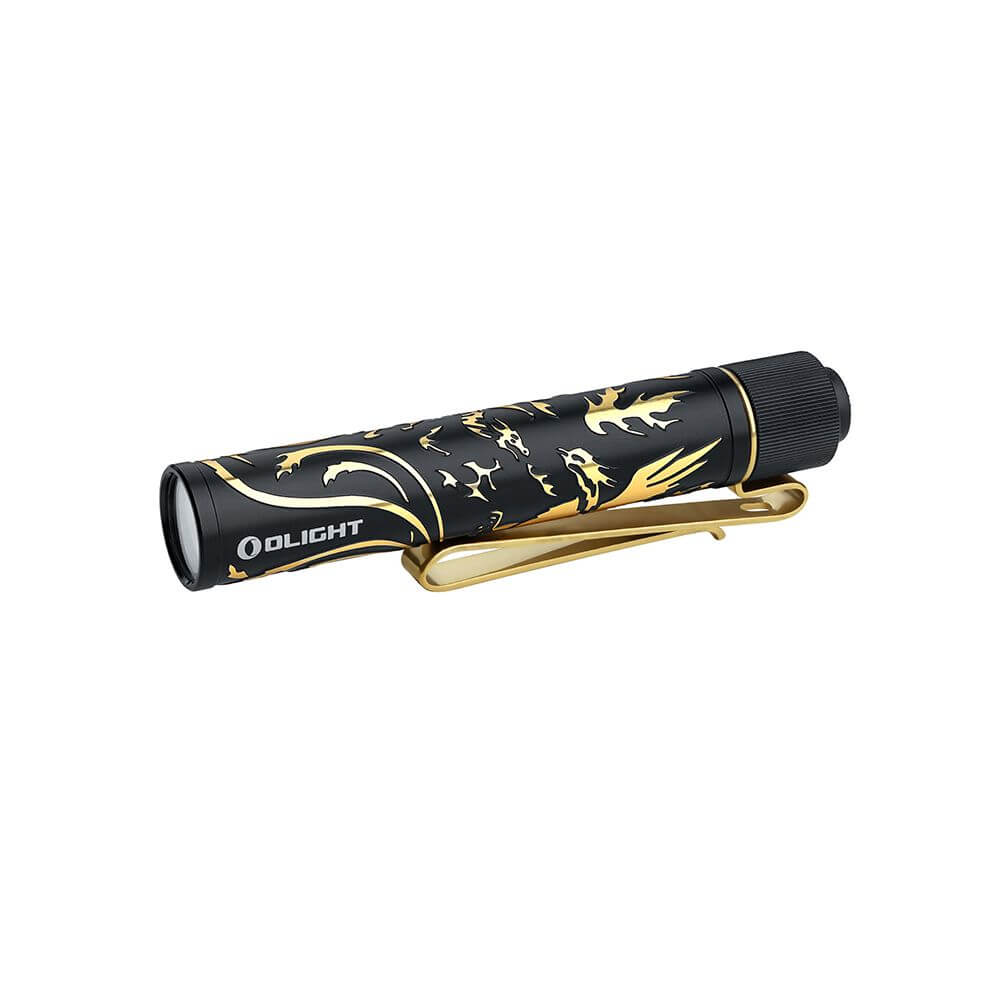 Olight i3T 2 EOS EDC Flashlight in dark aluminum with secure pocket clip and textured handle — view 3