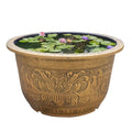Round bronze resin planter pot with geometric pattern for garden and outdoor decor styling