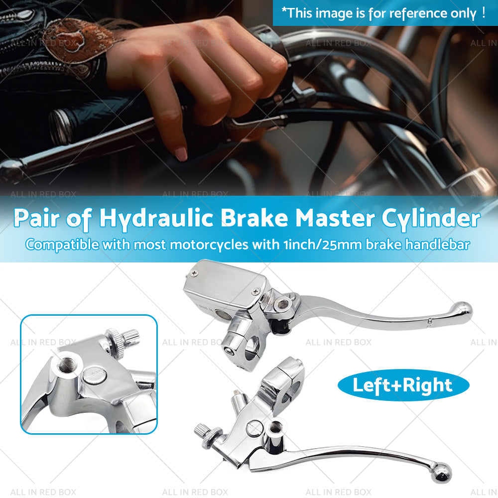 Chrome motorcycle brake master cylinder and clutch lever set in polished aluminum for 1-inch handlebars — view 3