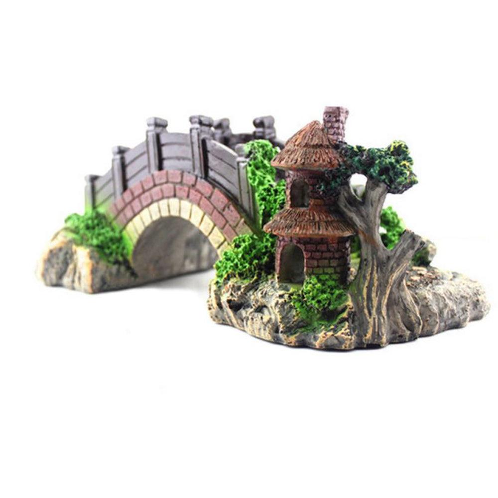 Retro black and red resin arch bridge aquarium decoration for fish tank landscaping — view 3