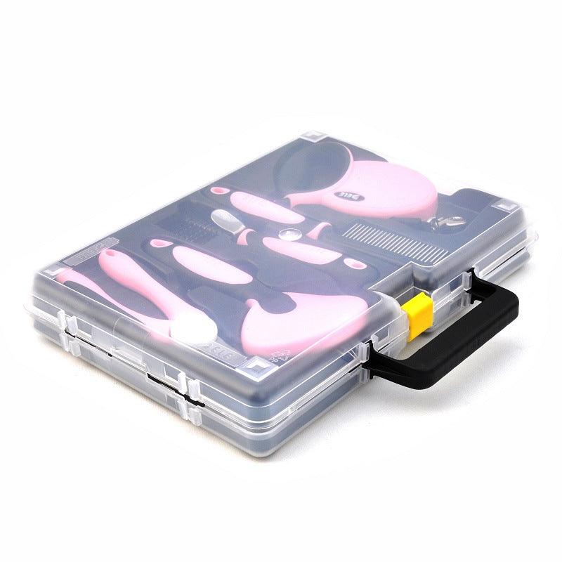 Dog grooming and walking kit with blue traction rope, nail clippers, stainless combs and storage box — view 3