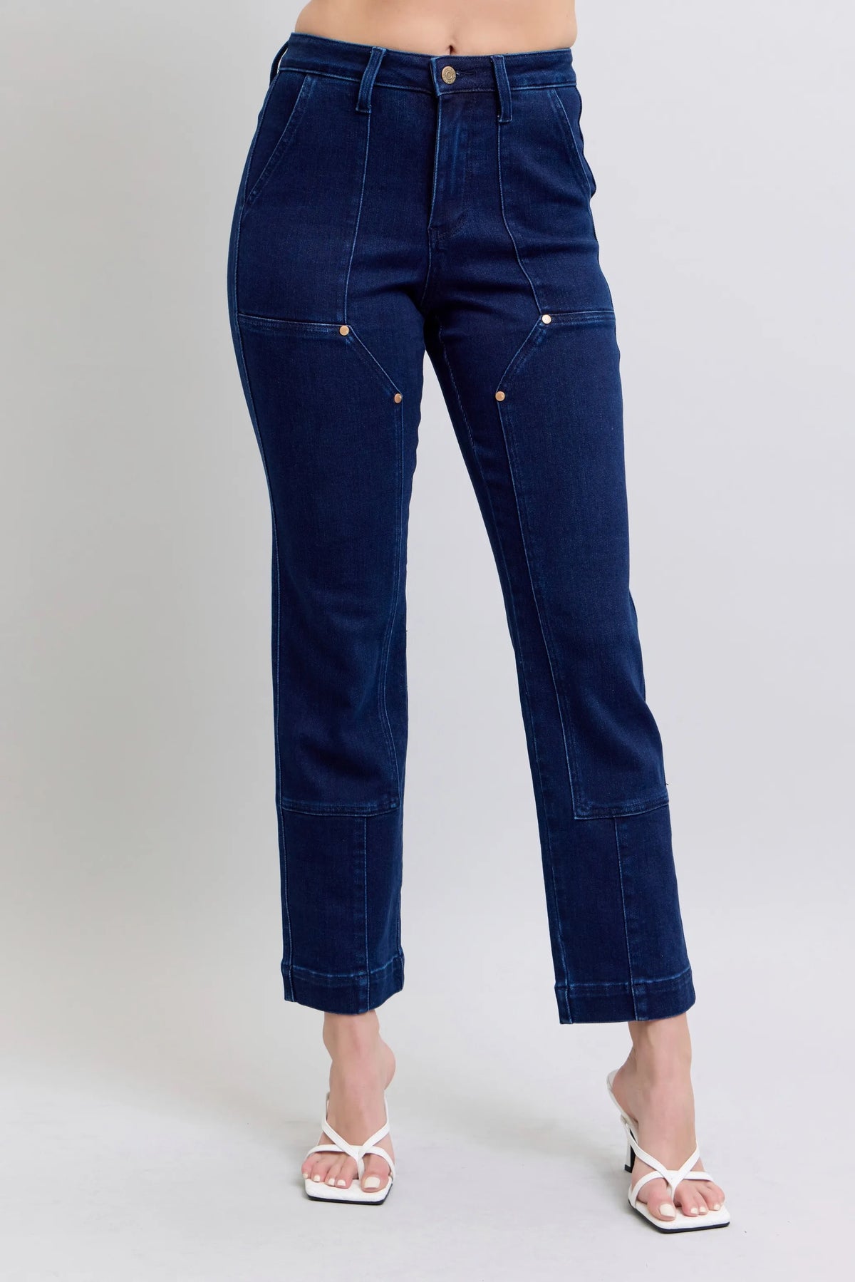 Judy Blue Full Size Hw Work Wear Knee Patch Straight Jeans Plus Size-0