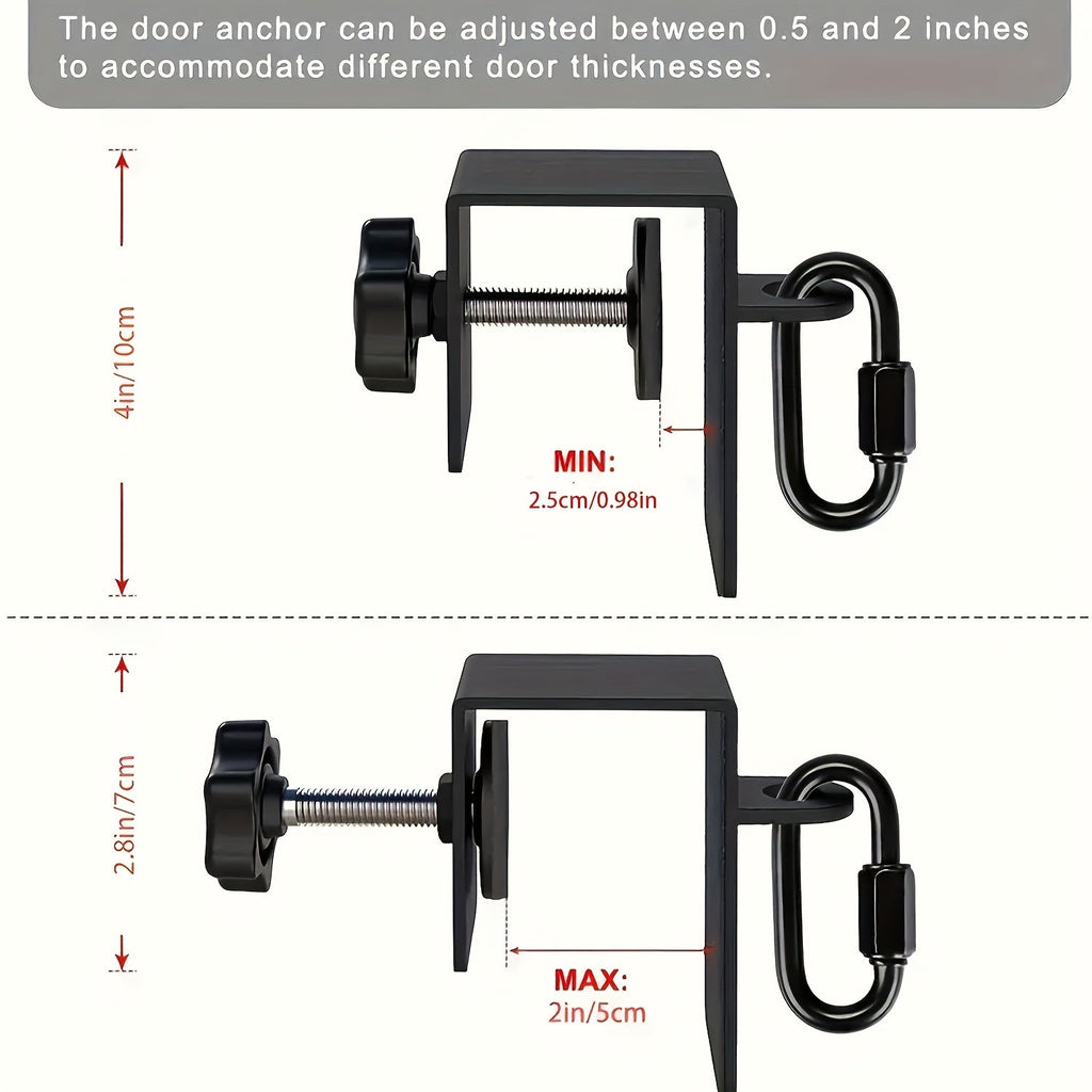 Black adjustable leg stretch strap door flexibility trainer with iron hardware for home workouts — view 4
