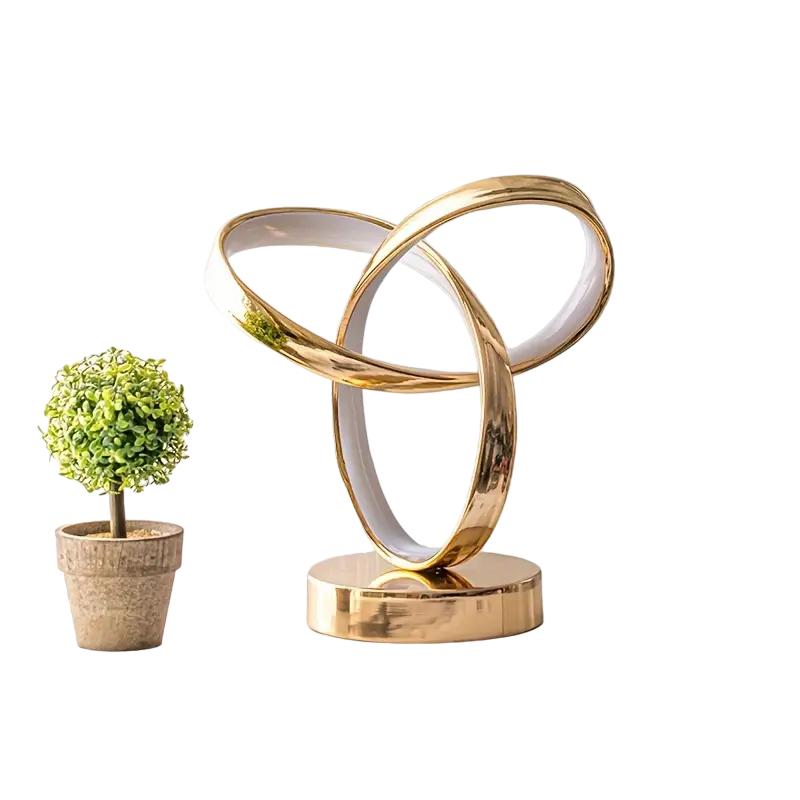 Golden space-themed USB bedside table lamp with polished metal base and soft glowing shade