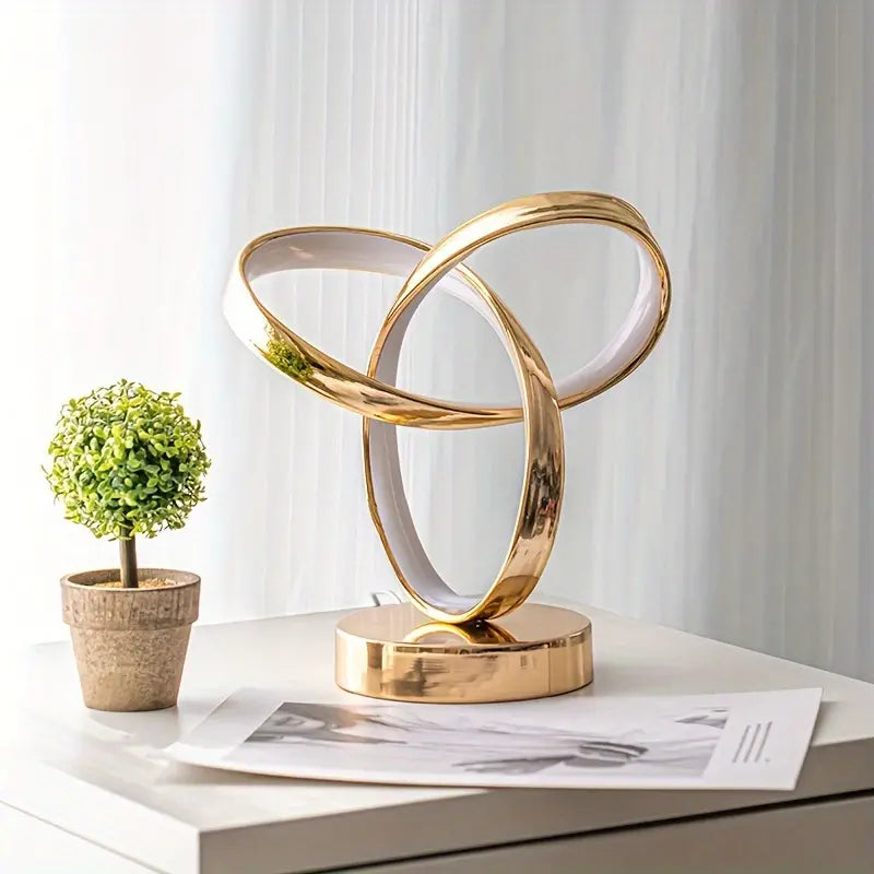 Golden space-themed USB bedside table lamp with polished metal base and soft glowing shade — view 5