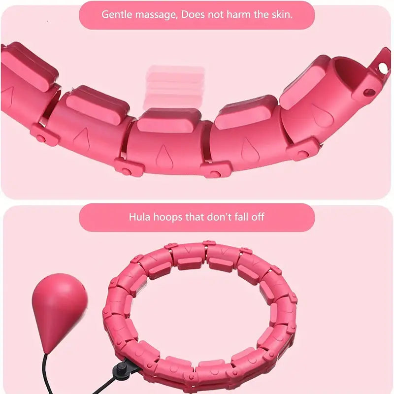 Red adjustable weighted fitness hoop with 24 detachable knots for effective core and abdomen workouts — view 3
