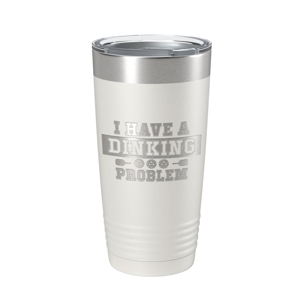 Funny pickleball 20oz insulated tumbler in powder coated stainless steel with clear lid and narrow base — view 2