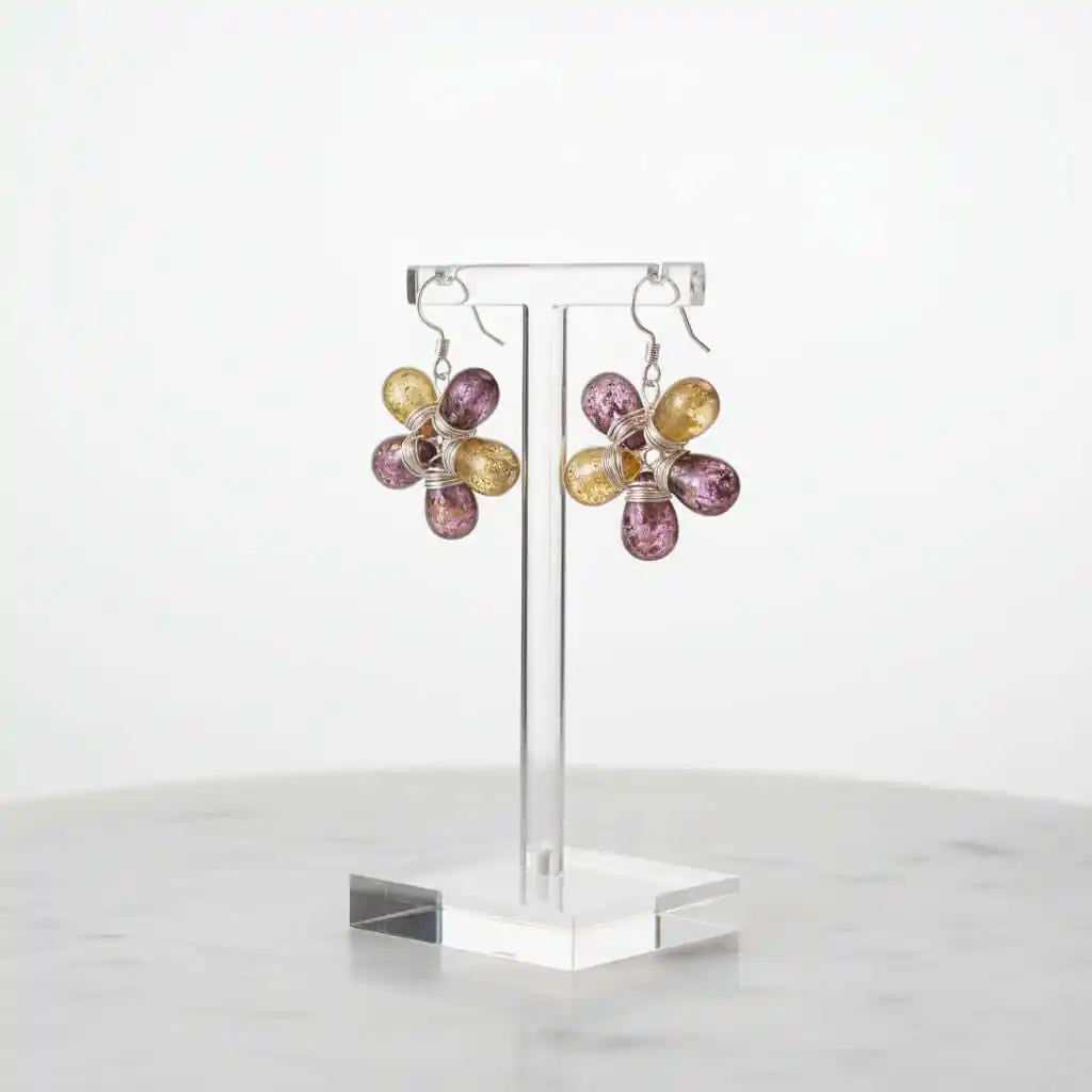 Purple and Yellow Flower Sterling Silver Earrings-3