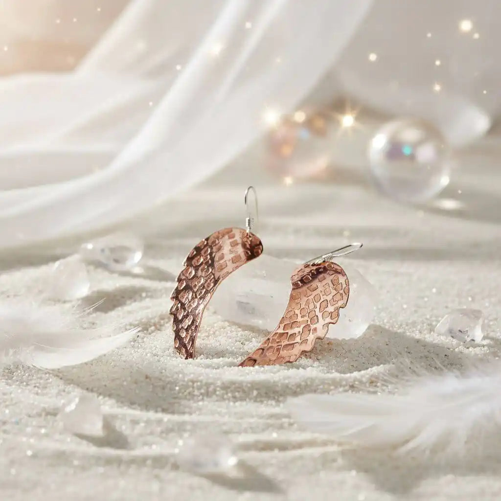 Copper Hammer Pattern Sculpted Angel Wings Earrings-3