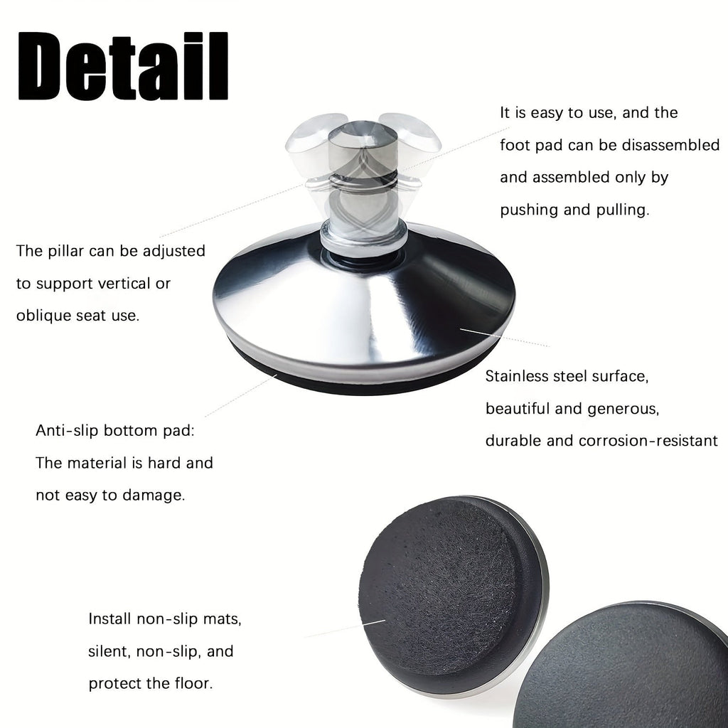 Stainless steel office chair casters set of six with self-adhesive black adhesive rubber pads — view 4