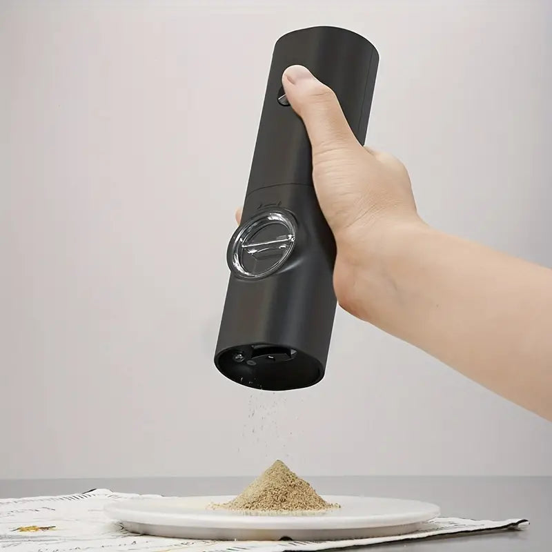 Two compact plastic electric pepper grinder and sea salt mills with one-touch button operation — view 5