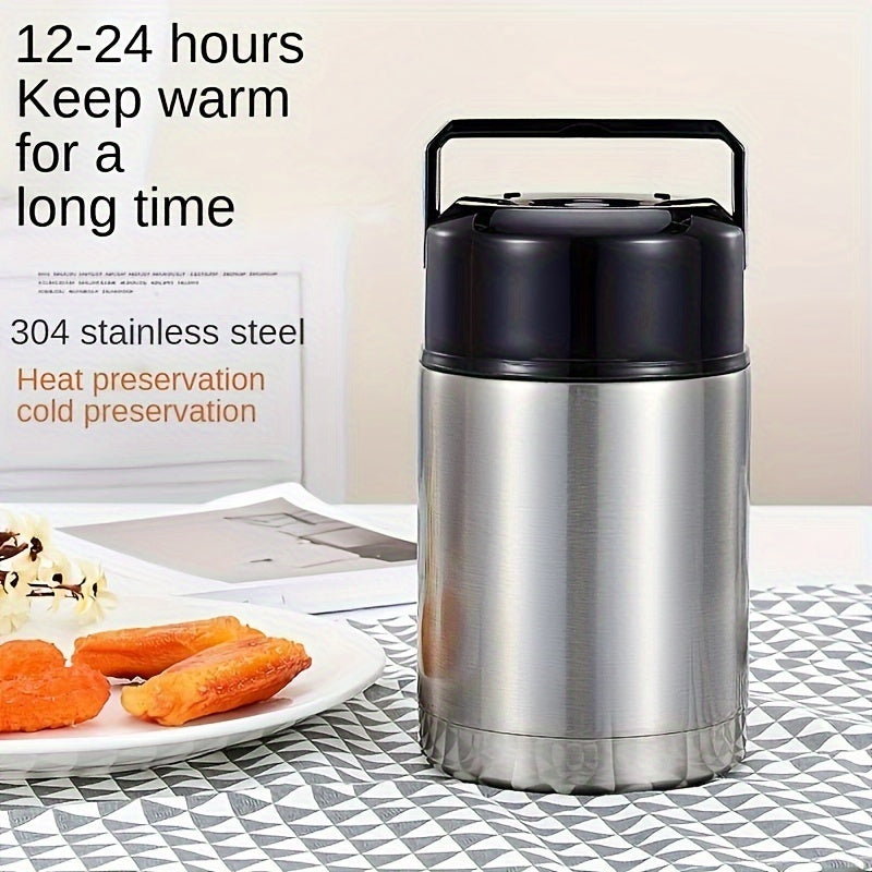 Stainless steel vacuum food can, large round silver insulated jar with leak-proof latch — view 2