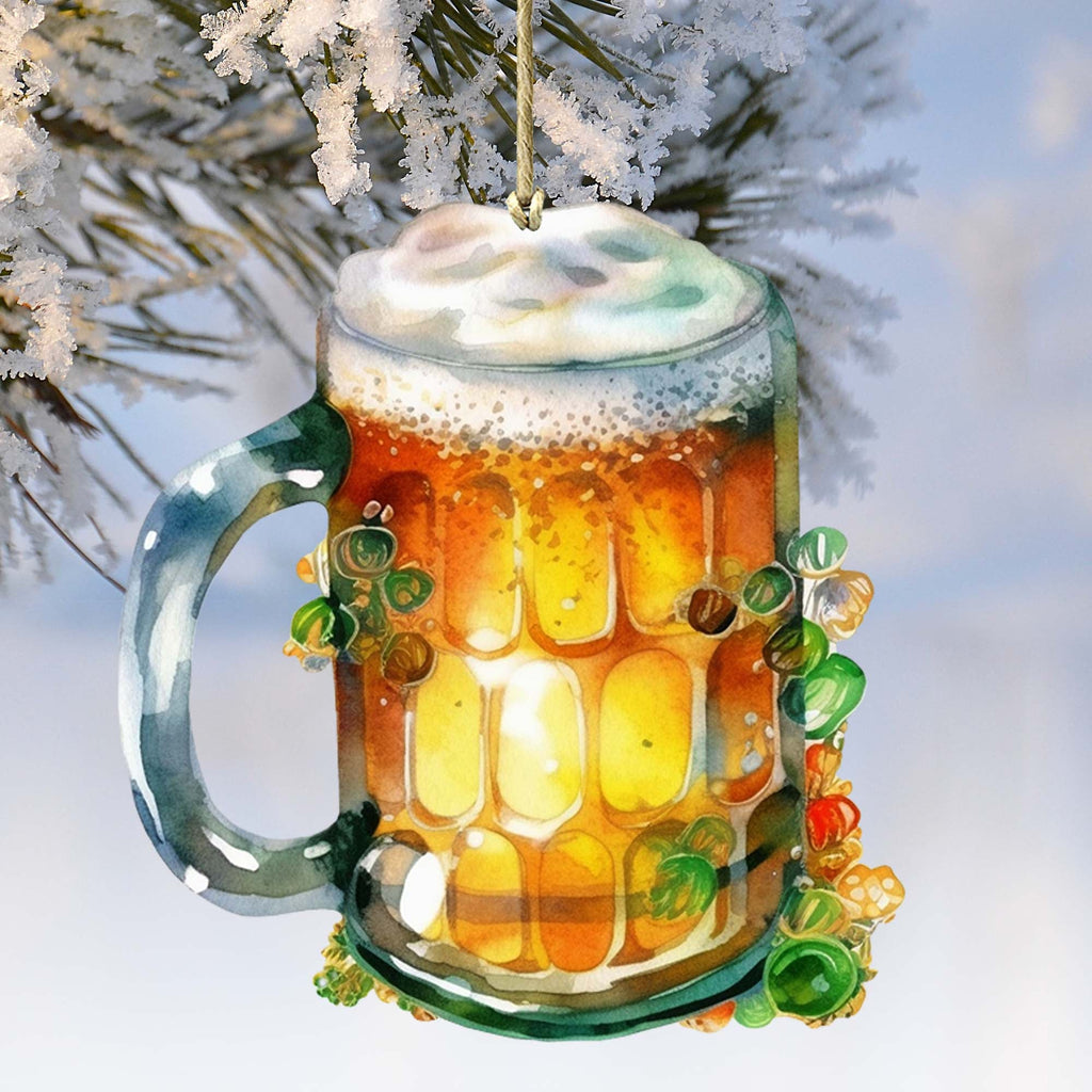 Handcrafted Irish beer mug wooden ornament made from birch plywood for St Patricks Day decor