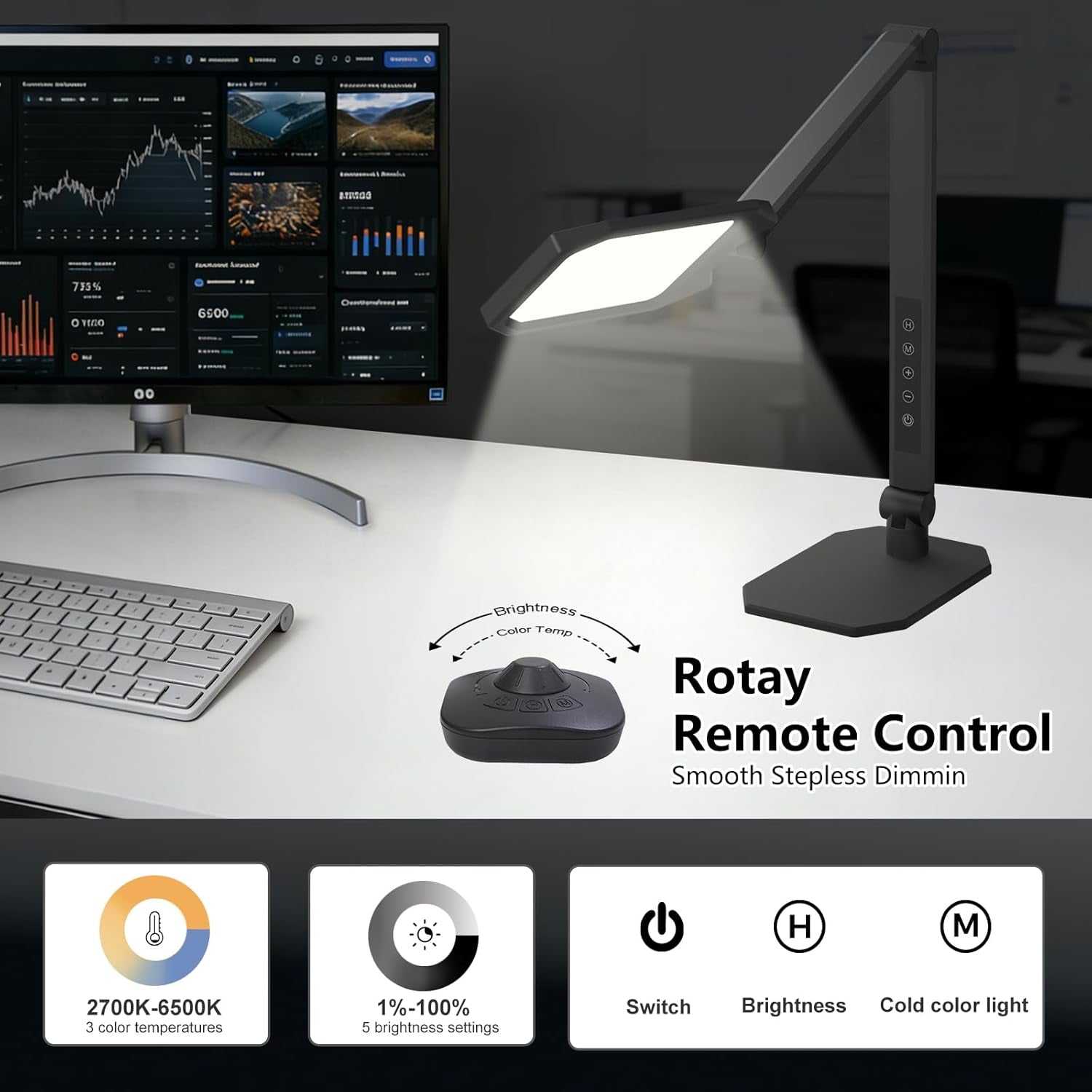 Professional dimmable LED desk lamp with integrated webcam lighting for home office workspaces — view 5