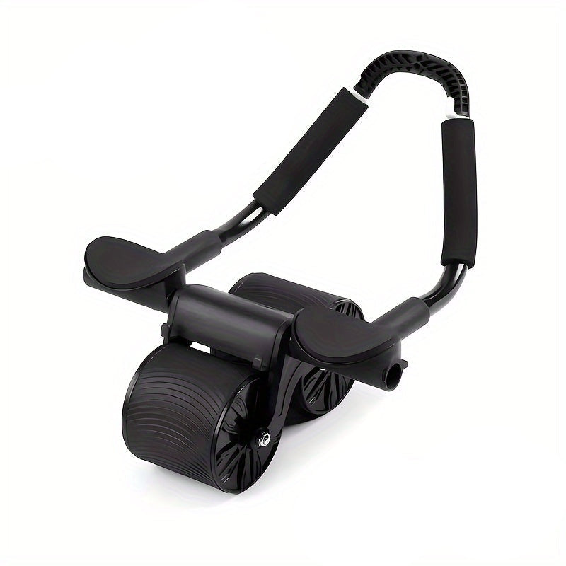 Black auto-rebound ab roller core trainer with ergonomic padded handles for home gym workouts.