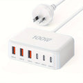 100W 6-port USB-C fast charger showing three Type-C and three USB-A connection slots for devices