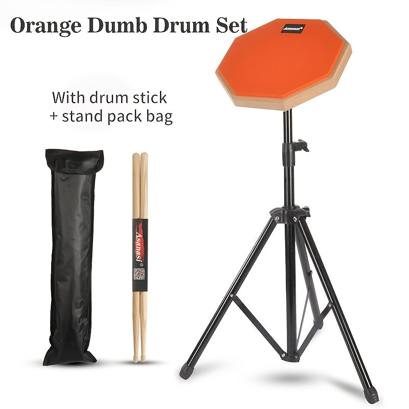 Orange 8-inch wooden drum practice pad with high-density silicone surface and mounting bracket — view 3
