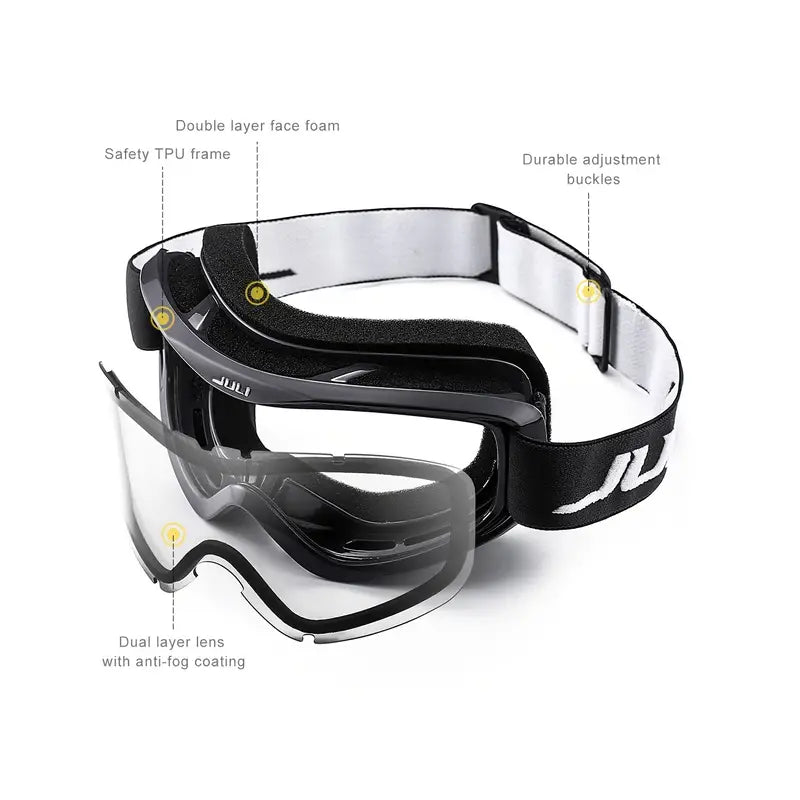 Black and transparent premium ski goggles with reflection lens and adjustable strap for winter sports — view 4