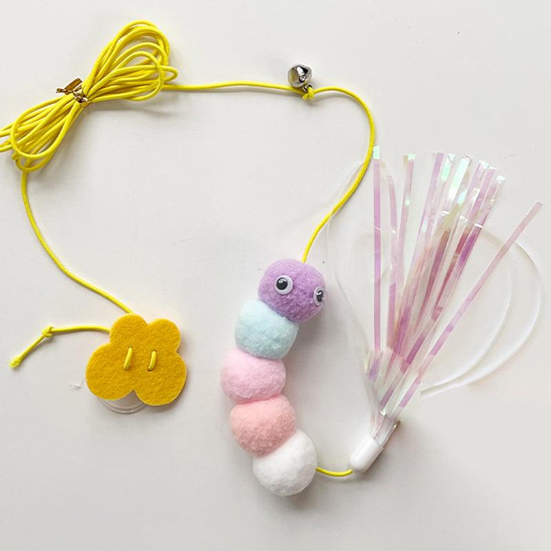 Interactive swing cat toy with bouncing polyester ball, elastic rope, and natural feather attachments — view 4