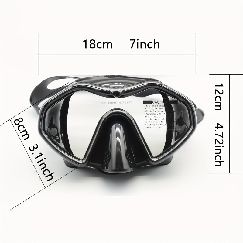 Black adult snorkel set with tempered glass mask, dry tube, and convenient storage box — view 3