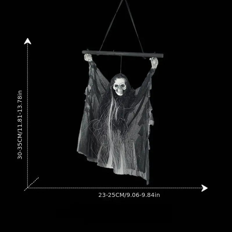 The Creepy Hanging Skull with LED glowing eyes and fabric body for outdoor Halloween decoration — view 5