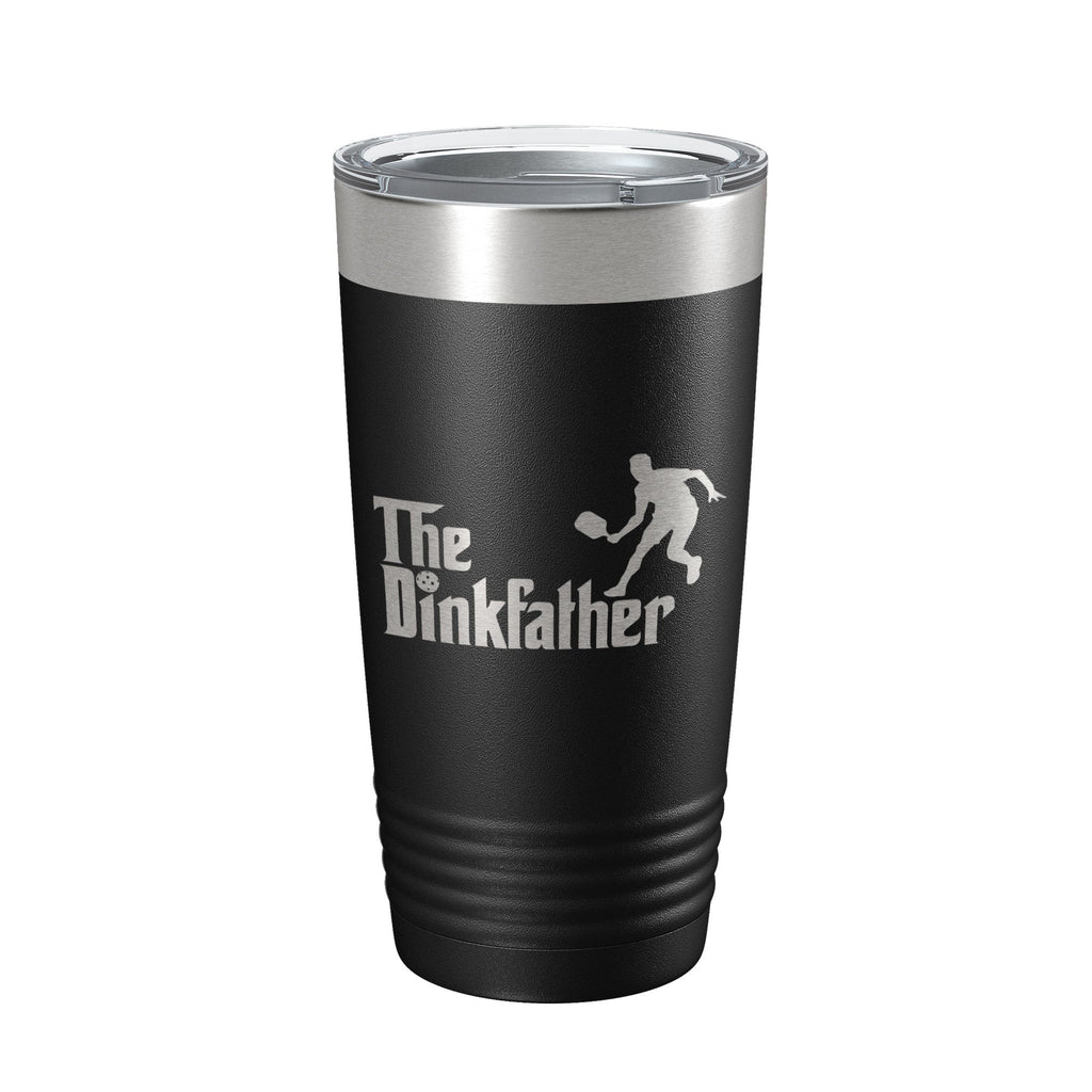 The Dinkfather funny 20oz insulated pickleball travel tumbler made of stainless steel with clear lid