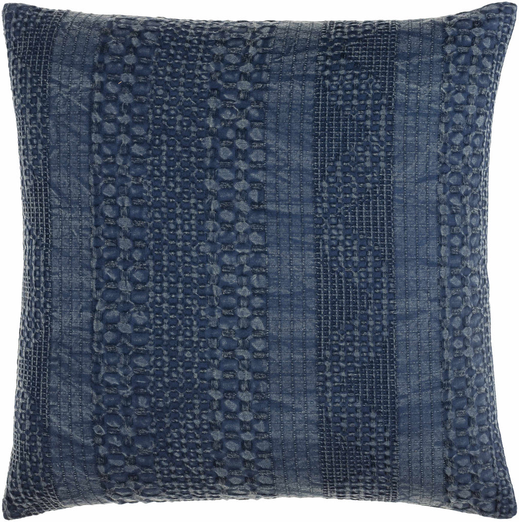 Square navy blue 100% cotton woven throw pillow cover featuring subtle abstract texture details
