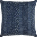 Square navy blue 100% cotton woven throw pillow cover featuring subtle abstract texture details