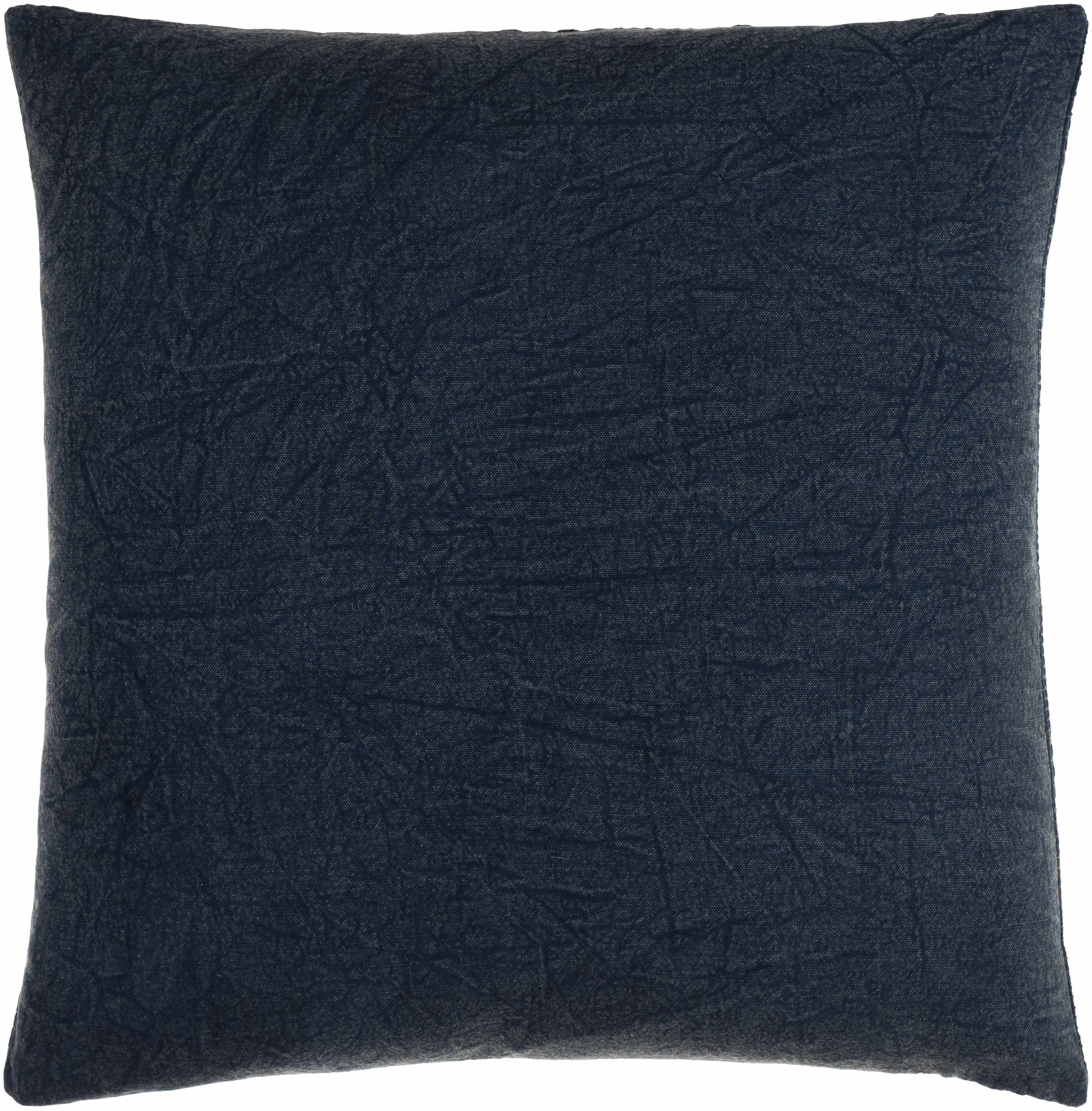 Square navy blue 100% cotton woven throw pillow cover featuring subtle abstract texture details — view 4