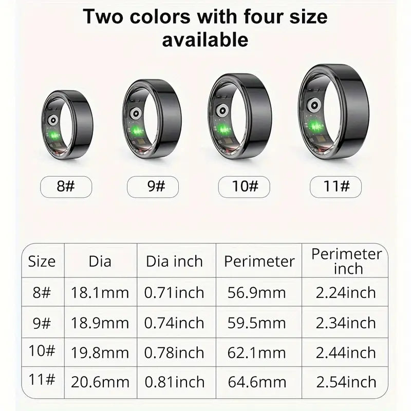 Sleek black stainless steel smart ring fitness tracker wearable device on a clean background — view 3