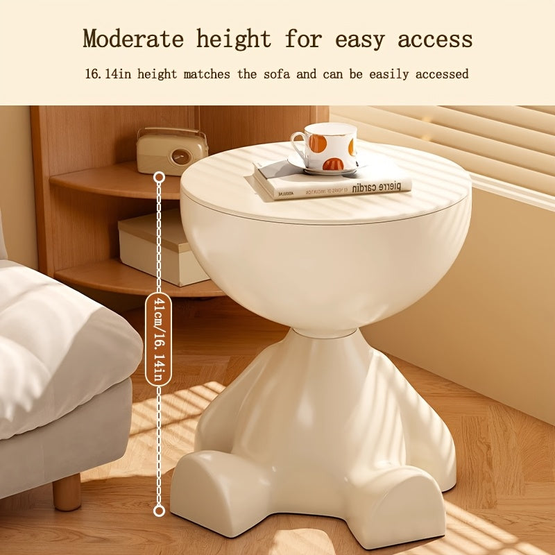 Minimalist milk white side table featuring a removable serving tray and hidden storage compartment — view 5