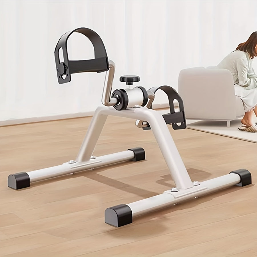 White iron home rehabilitation indoor exercise bike with foot straps and adjustable resistance — view 3