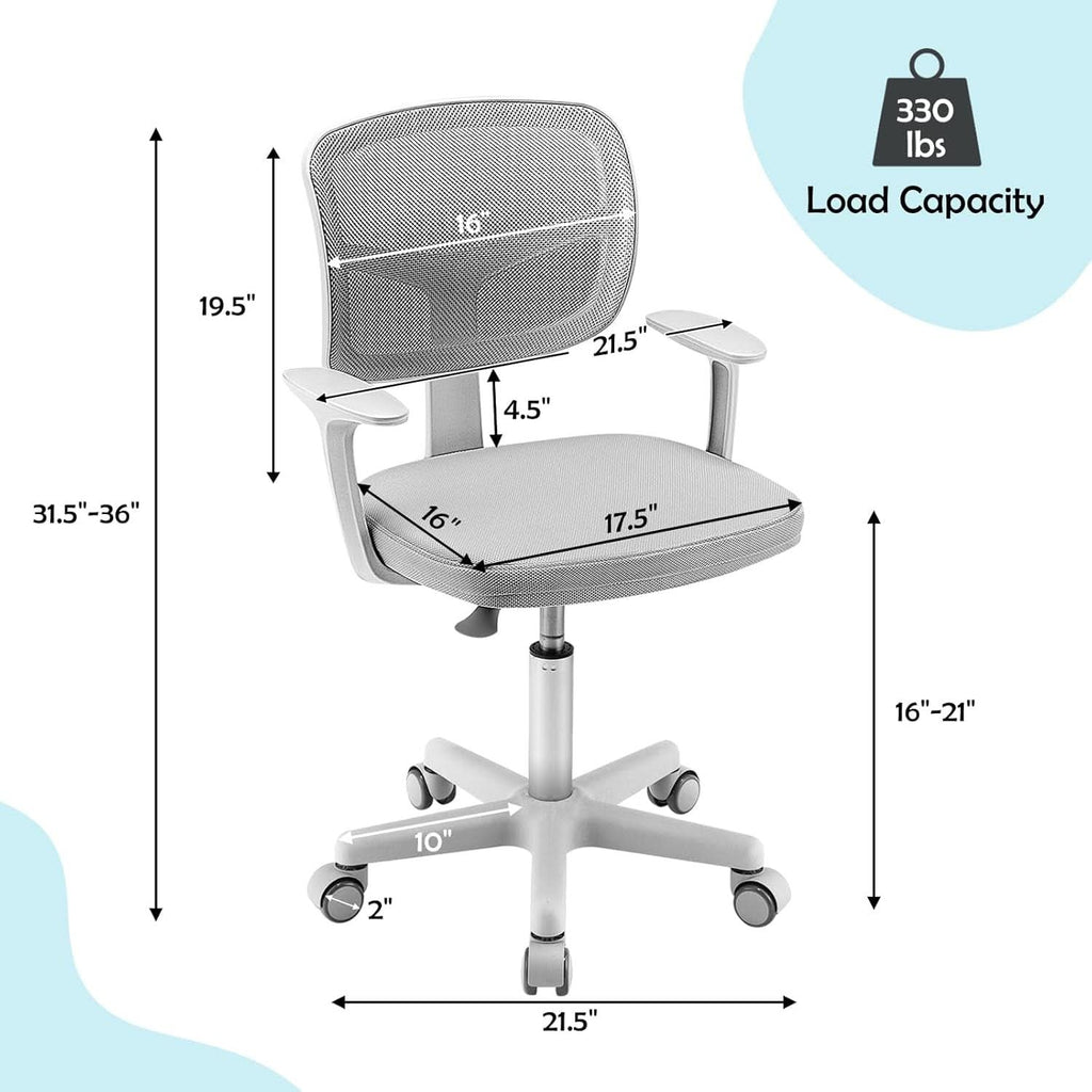 Ergonomic kids swivel desk chair with breathable mesh back and adjustable height — view 3