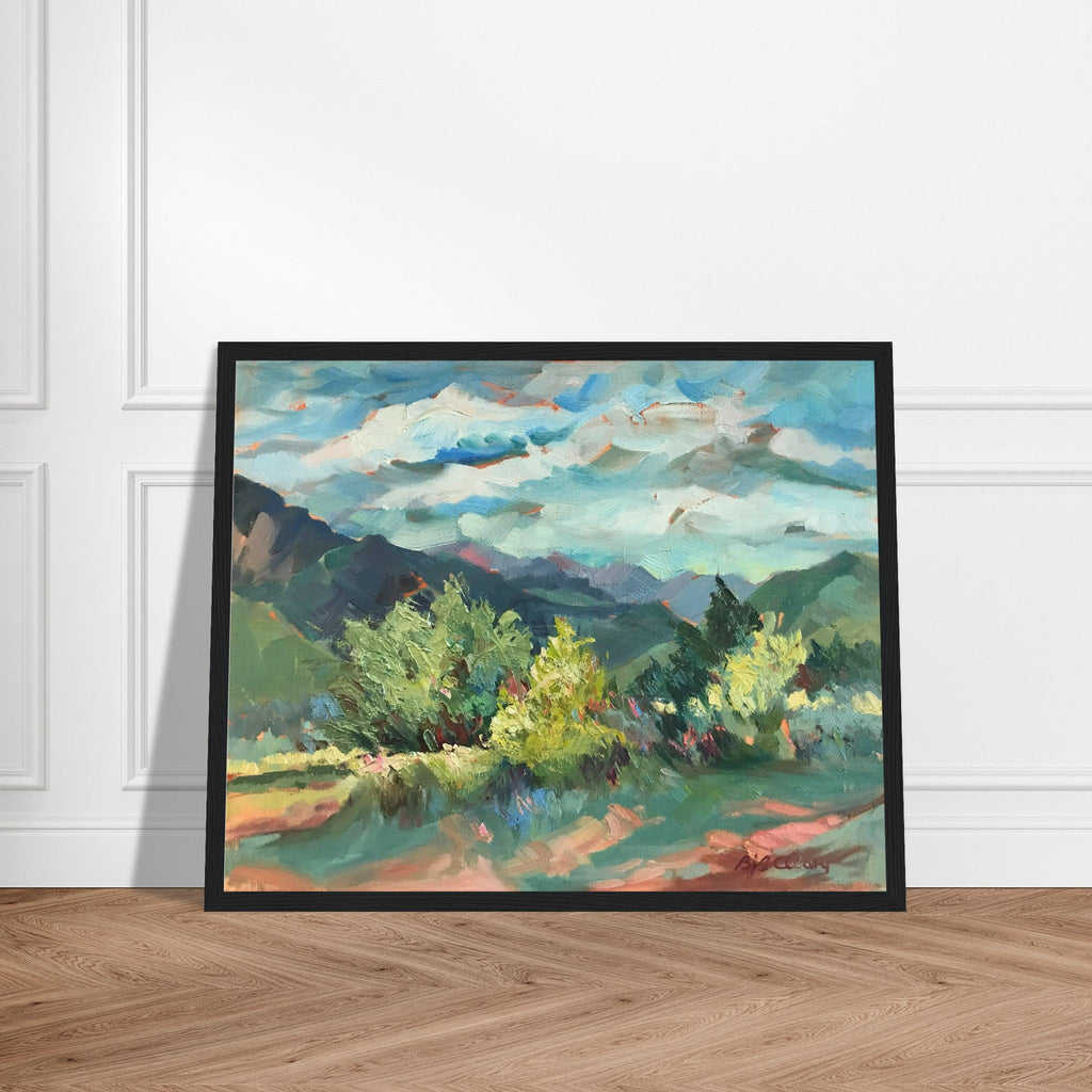 ‘Pueblo Lands Plein Air’ Southwestern Landscape | 16x20 Wooden Framed Art Print | Original Artwork by American Artist Barbara Cleary-0