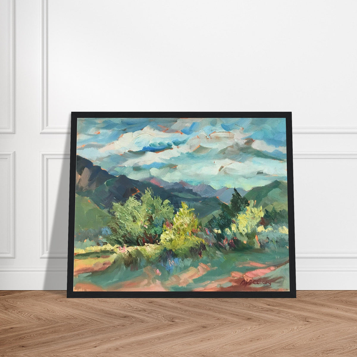‘Pueblo Lands Plein Air’ Southwestern Landscape | 16x20 Wooden Framed Art Print | Original Artwork by American Artist Barbara Cleary-0