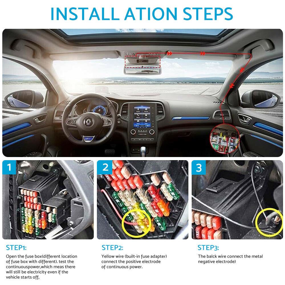 Mini USB dash cam hardwire kit with black fireproof extended cable and built-in power module — view 3