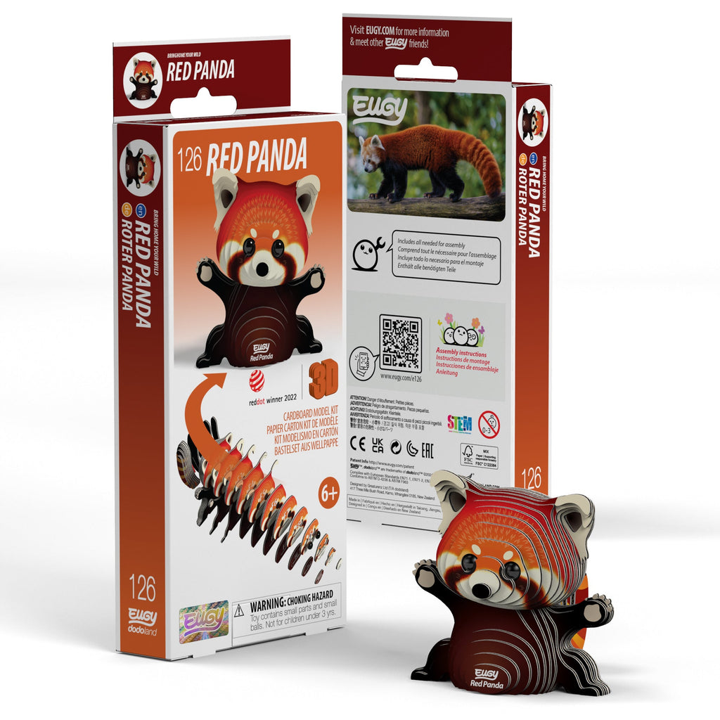 Red Panda 3D puzzle fully assembled from biodegradable cardboard, showing reddish coat and striped tail