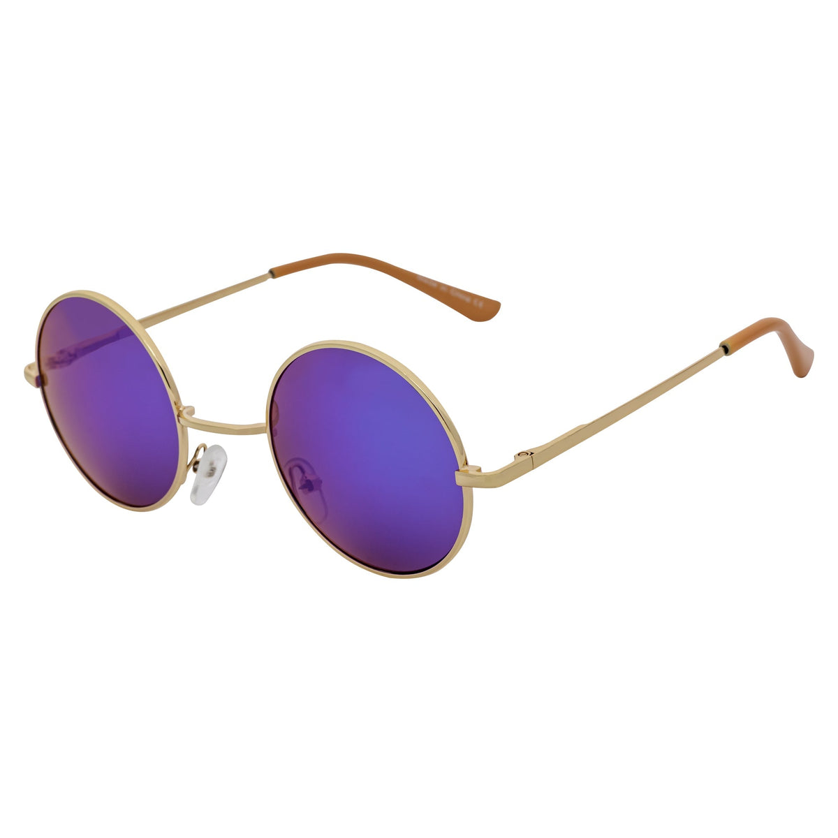 ELTON - Small Metal Circle Round Sunglasses Gold Green Mirror-1